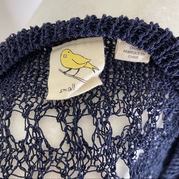 ANTHROPOLOGIE Yellow Bird Navy Blue Open Weave Short Sleeve Sweater - Picture 2 of 5